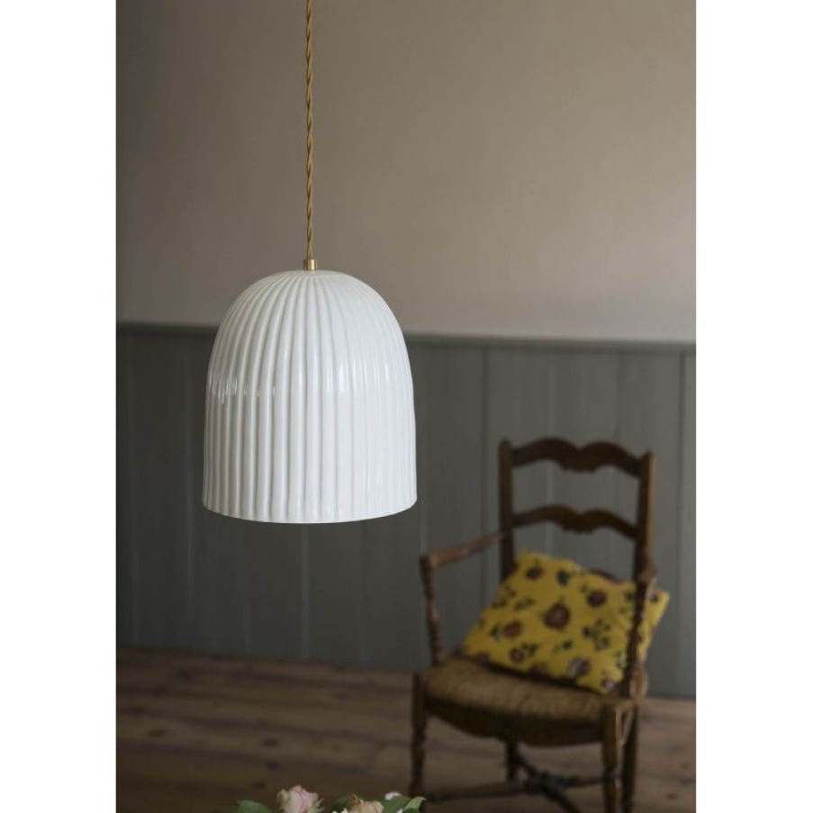 Luminaires Trudeau | Grande Suspension En Porcelaine Blanche Corinthe