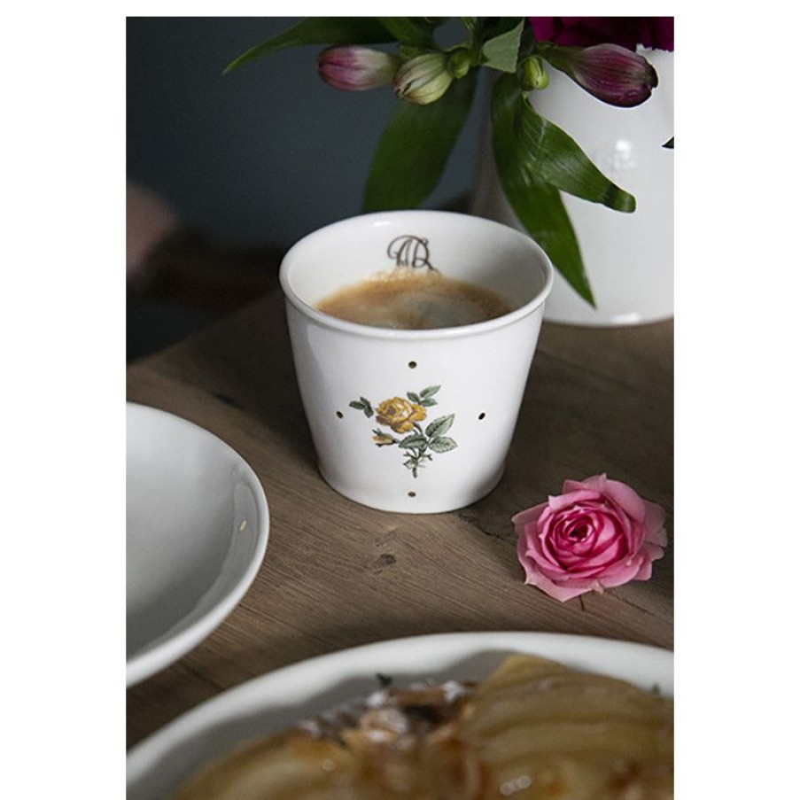 Arts De La Table Trudeau | Timbale A Cafe Rosa En Porcelaine Blanche Ornee De Roses