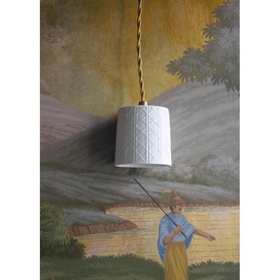 Luminaires Trudeau | Mini Baladeuse En Porcelaine Blanche Cannage